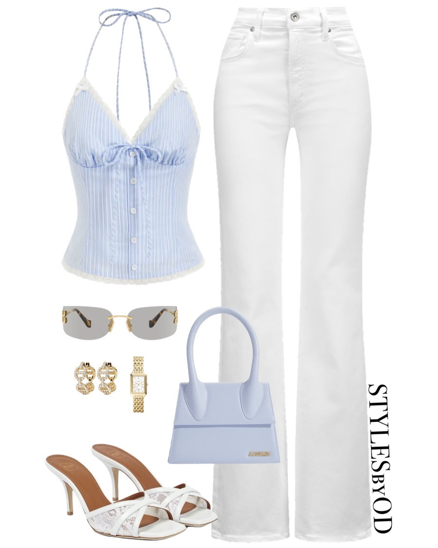 Parisian chic brunch date outfit for summer🌊💙

Baby blue striped corset halter top with lace trim paired with crisp white flare jeans is the kind of outfit that feels both feminine and polished without trying too hard. The silhouette does everything — structured on top, clean and elongating on the bottom✨

#LTKfashion #LTKstyletip #LTKsummer #LTKshoecrush #LTKfindsunder100

#LTKluxury #LTKjeans #LTKtravel