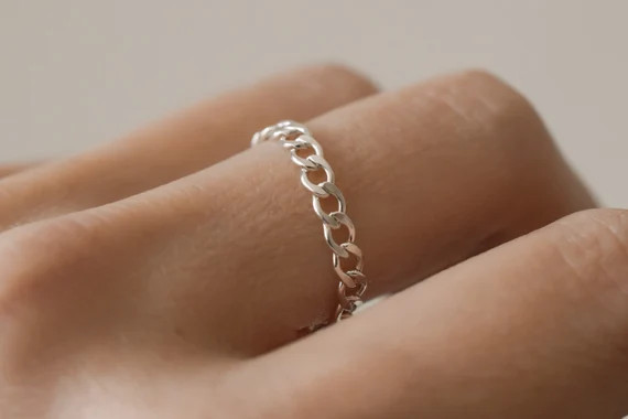 ANINE Curb Chain Ring Sterling silver 925, US Handmade Jewelry, Stacking Ring Handcrafted, simple... | Etsy (US)