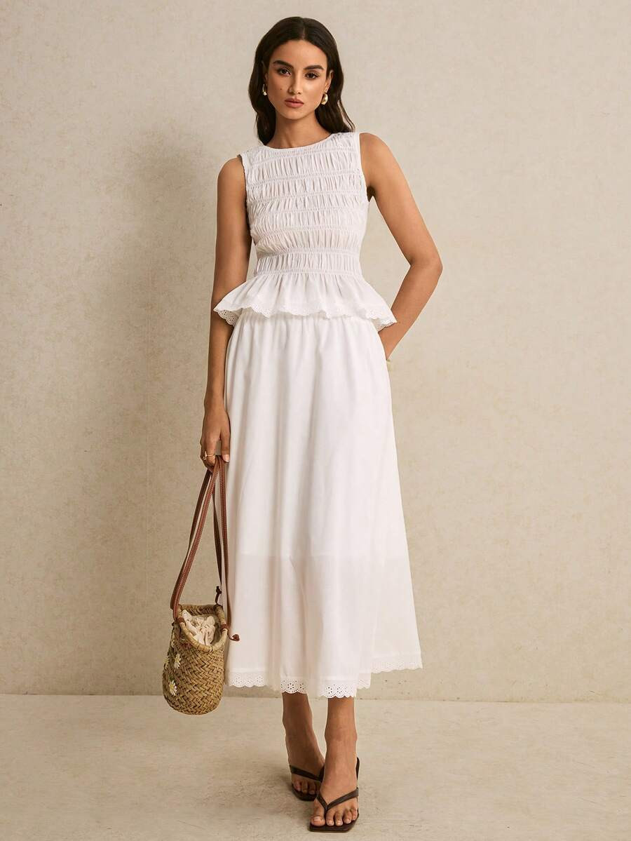 Poéselle Women's White Ruffle Hem Sleeveless Top And Mini Skirt 2 Pieces Set,Summer Elegant Holi... | SHEIN