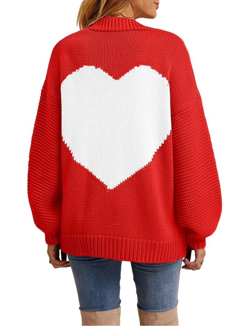 Women's Oversized Heart Print Cardigan - Longline Open Front Coatigan Sweater | Walmart (US)