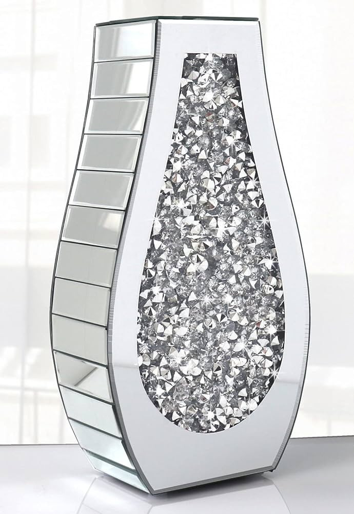 ALLARTONLY Florero de cristal plateado con espejo de diamante triturado, jarrón de espejo decora... | Amazon (US)