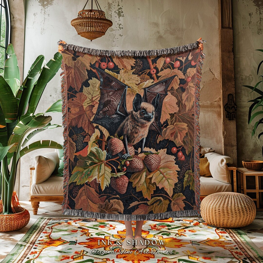 Warm Autumn Aesthetic Bat Blanket Whimsical Gothic Cottagecore Blanket Woven Throw Autumn Aesthet... | Etsy (US)
