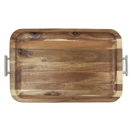 Better Homes & Gardens Acacia Wood Serving Tray with Silver Handles | Walmart (US)