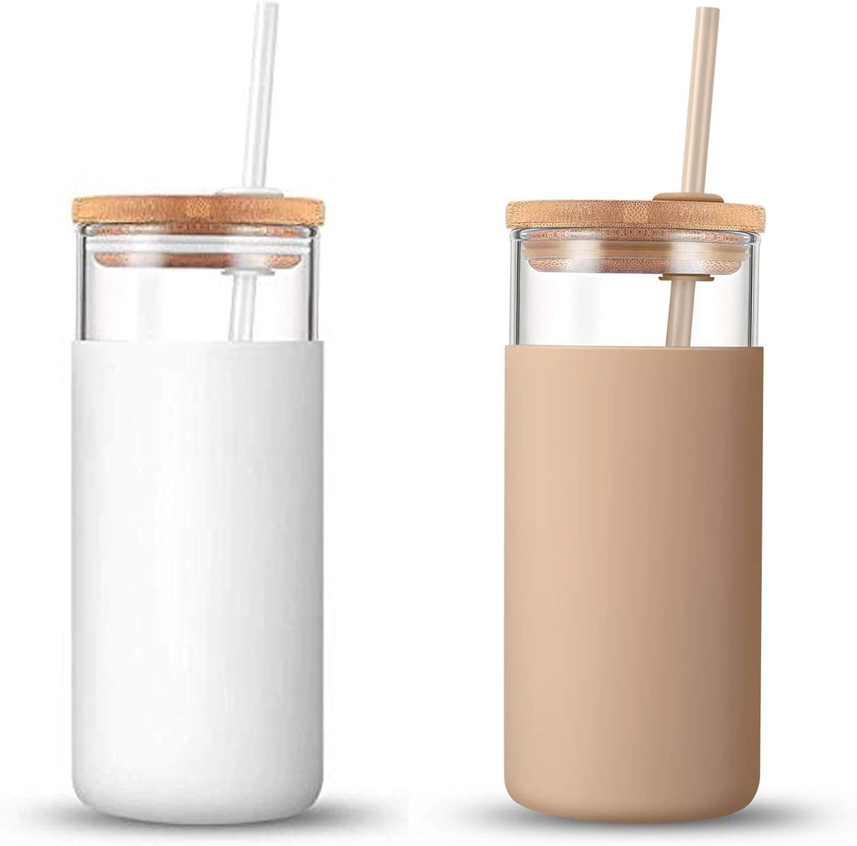 tronco 20oz Glass Tumbler Straw Silicone Protective Sleeve Bamboo Lid - BPA Free | Amazon (US)