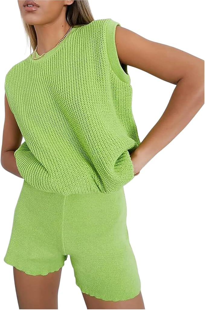 CHAUKAREAUL 2 Piece Knitted Skirt Set for Women Sleeveless Y2k Cami Tank Crop Top Crochet Floral ... | Amazon (US)