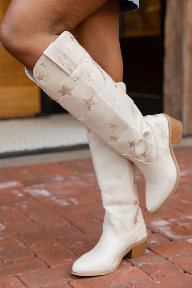 Luna Cream Star and Moon Western Boot | Pink Lily