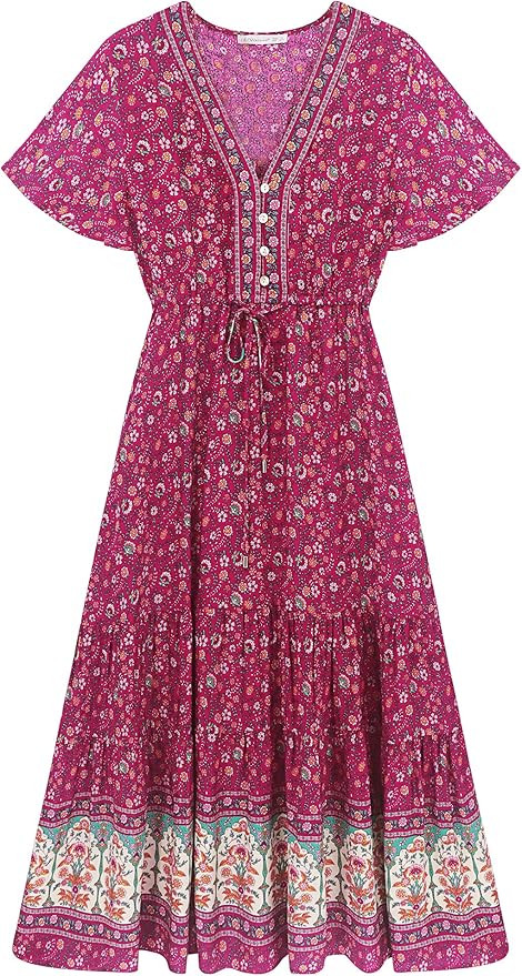 R.Vivimos Womens Summer Floral Print Cotton Short Sleeve Flowy Dress | Amazon (US)