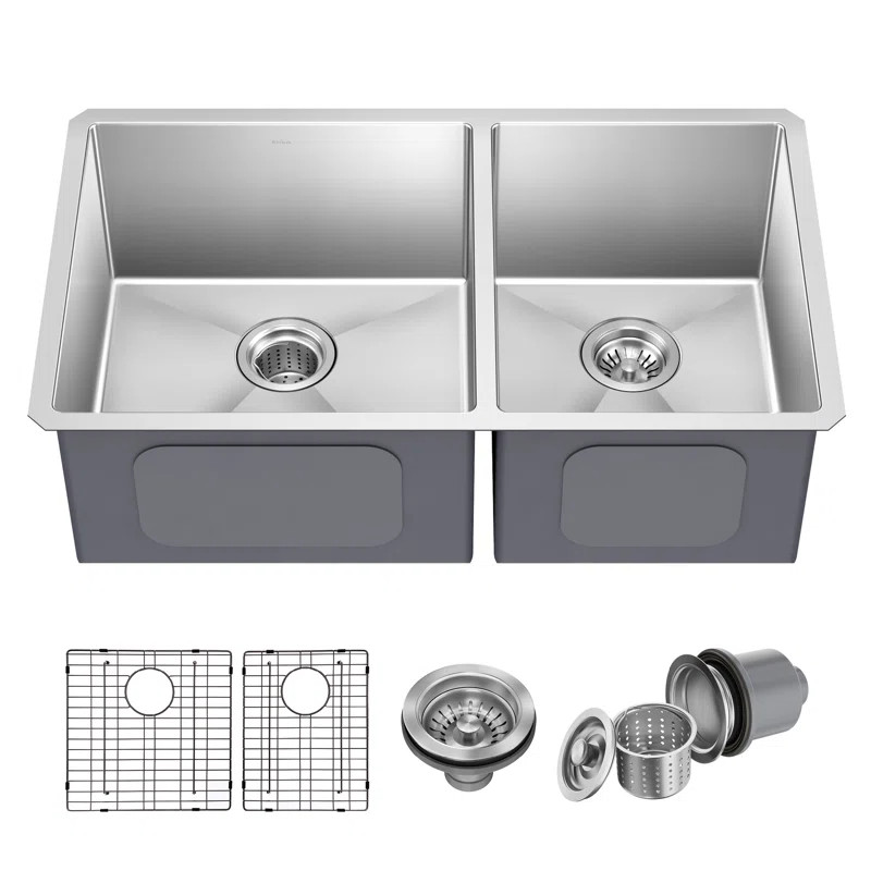 KRAUS Standart PRO™ Undermount 60/40 Double Bowl 16 Gauge Stainless Steel Kitchen Sink KHU103-3... | Wayfair North America