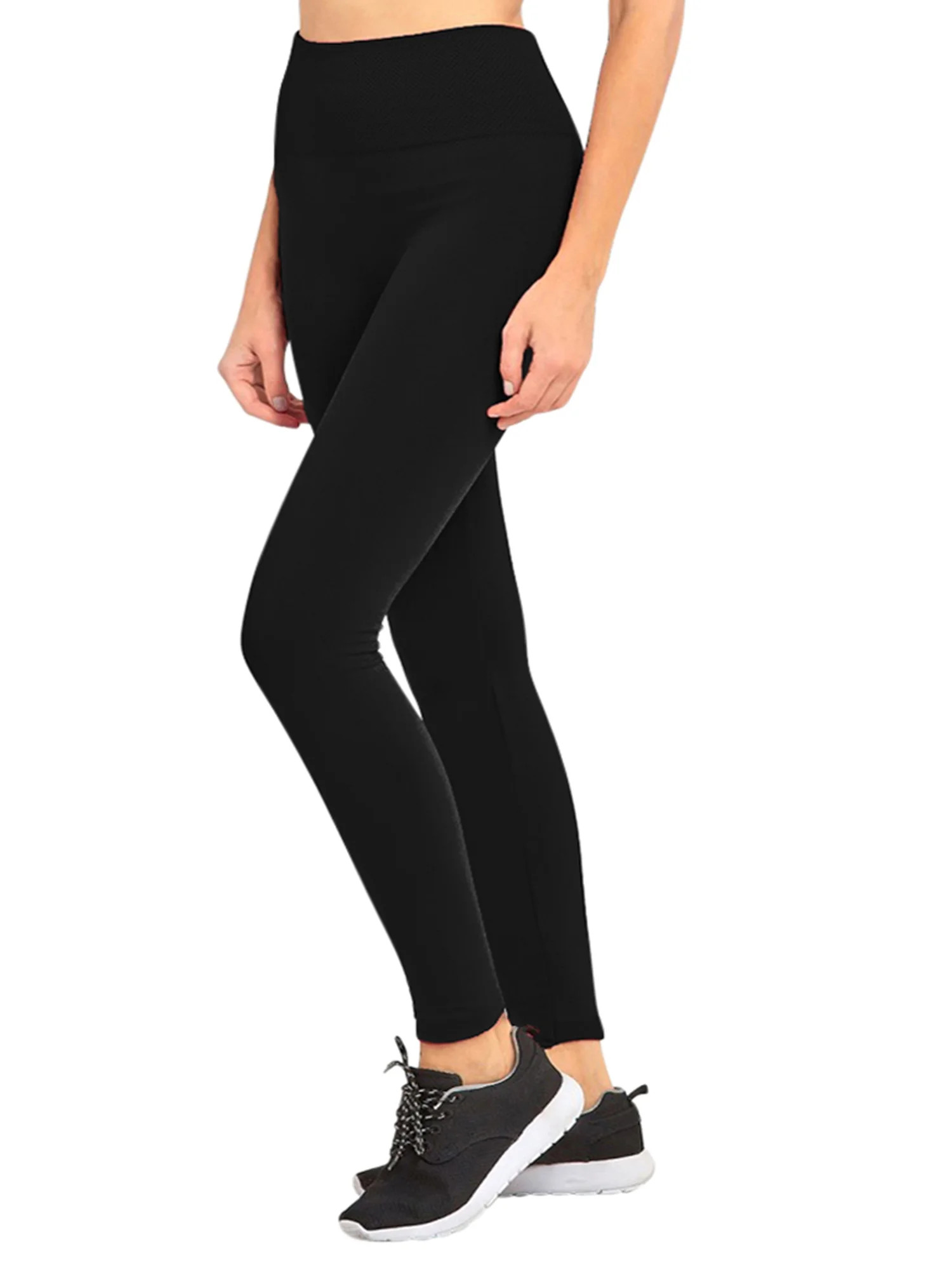 Black Wide Band Fleece Lined Womens Winter Leggings | Walmart (US)