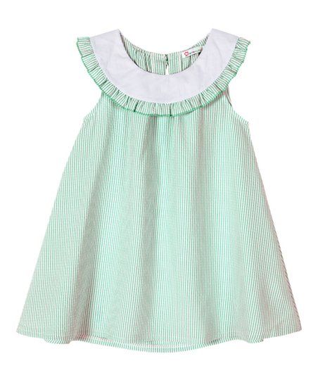 Sunshine Smocks Green & White Stripe Ruffle Yoke Dress - Infant, Toddler & Girls | Zulily