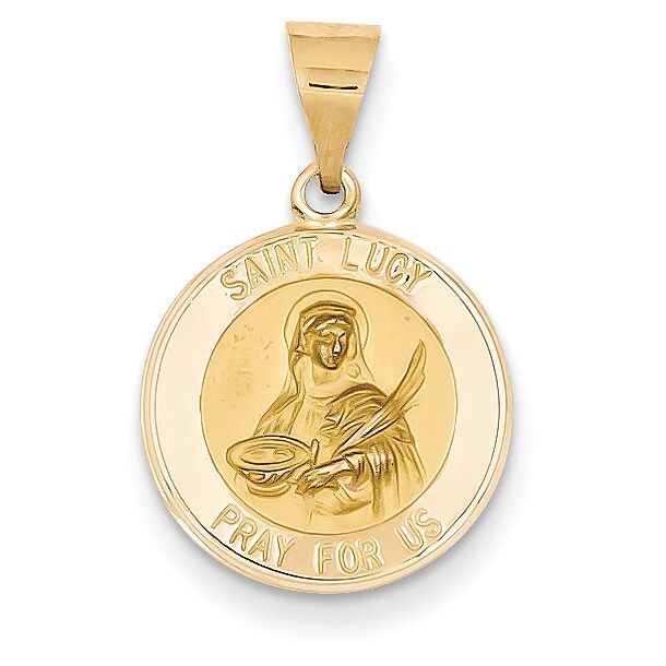 14K Yellow Gold Polished and Satin St. Lucy Medal Hollow Pendant with 18-inch Cable Rope Chain by Ve | Bed Bath & Beyond