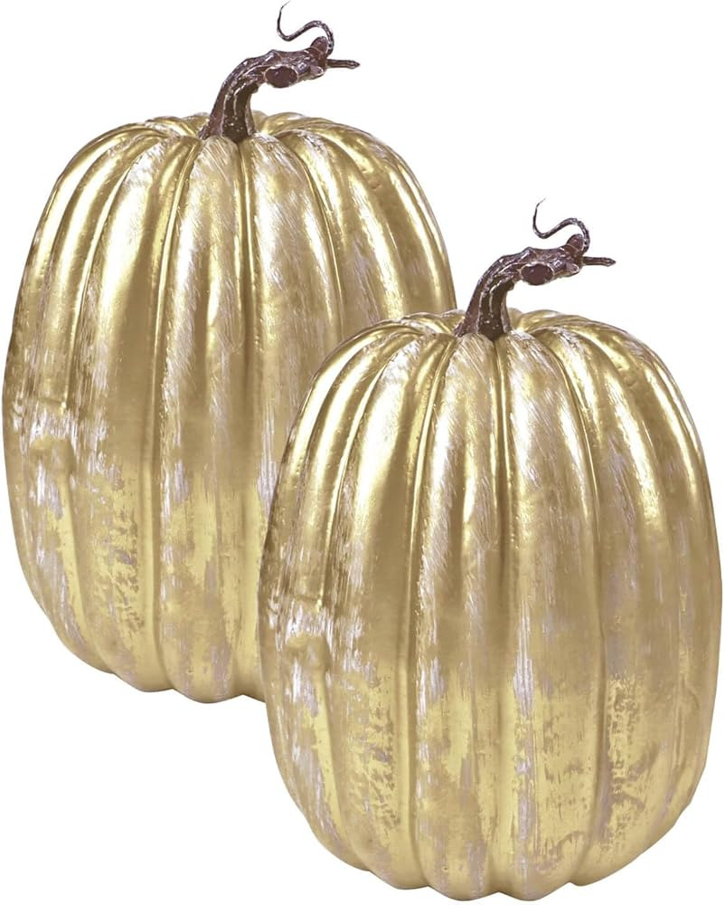 vensovo 8 Inch Large Gold Plastic Pumpkins for Decorating - 2PCS Big Decorative Foam Pumpkins for... | Amazon (US)