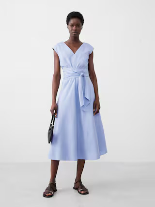 Linen-Blend Wrap Midi Dress | Banana Republic Factory