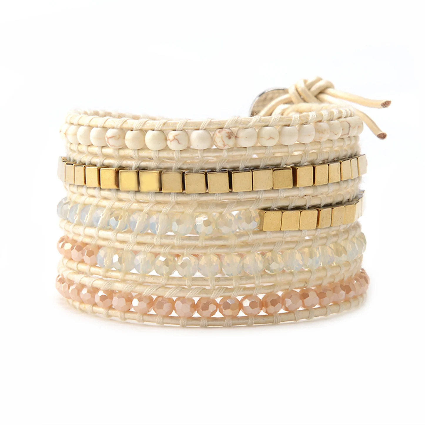 Sunset Crystals and Gold Beads on Ivory | Victoria Emerson