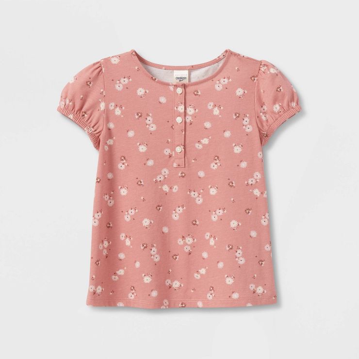 OshKosh B'gosh Toddler Girls' Floral Henley Short Sleeve T-Shirt - Dark Pink | Target