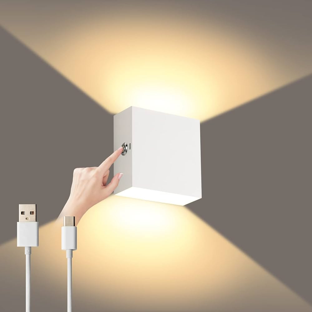 Lightess Wall Lights Dimmable, Touch Wall Light USB Rechargeable Up Down Wall Lamp White Night Li... | Amazon (UK)