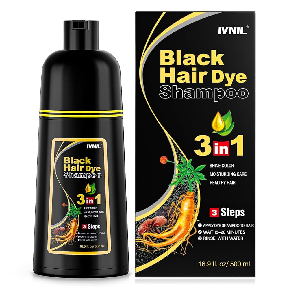 Ivnil Black Hair Dye Shampoo 3 in 1 Color Shampoo for Women & Men for Gray Hair Coverage for Inst... | Amazon (US)