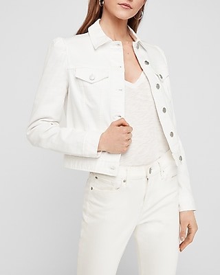 White Puff Sleeve Denim Trucker Jacket | Express
