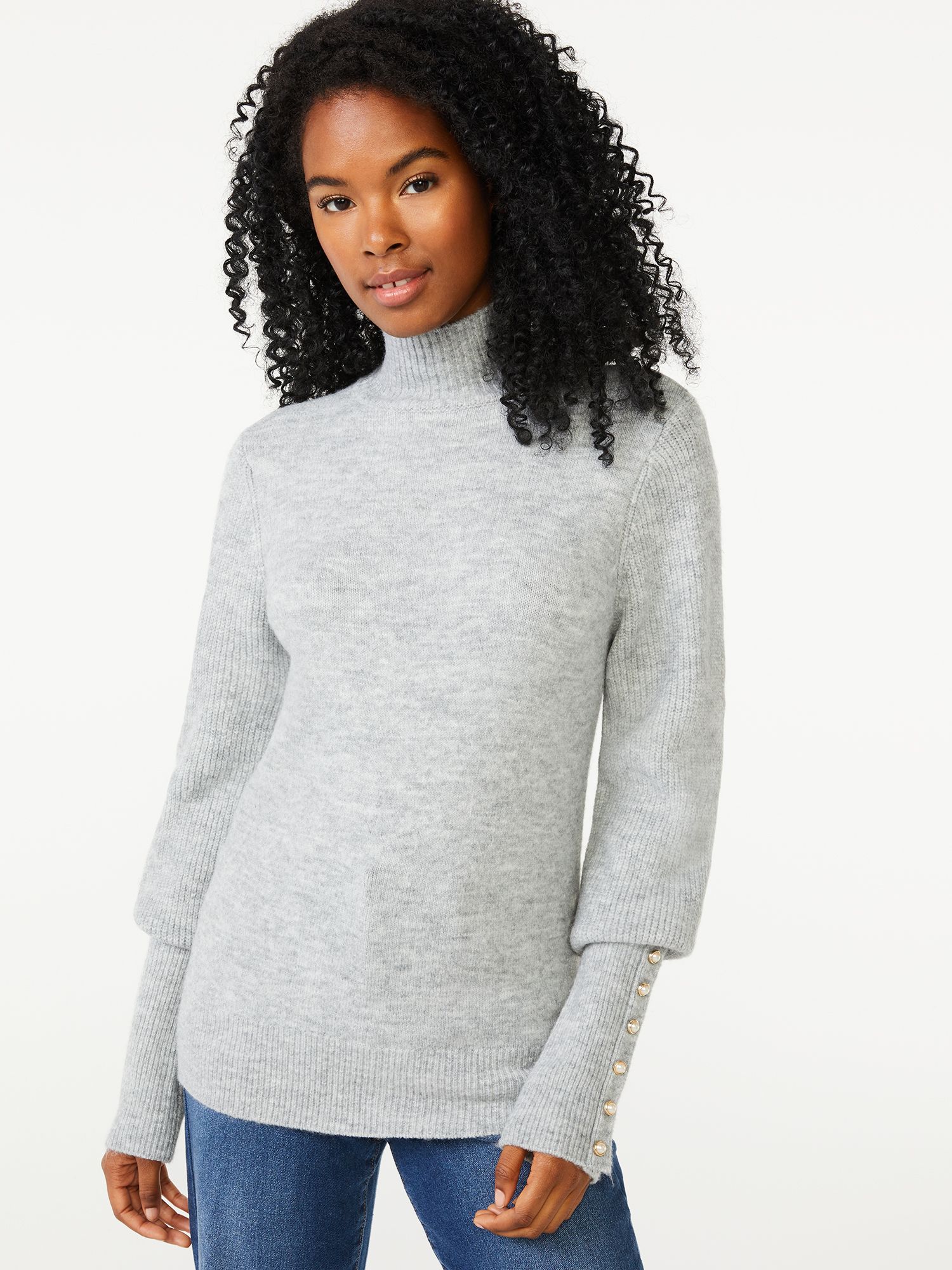 Scoop Women's Button Cuff Turtleneck Sweater | Walmart (US)