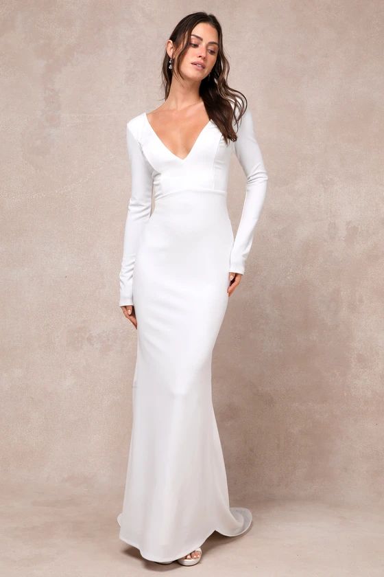 Extravagant Love White Backless Long Sleeve Ruched Maxi Dress | Lulus