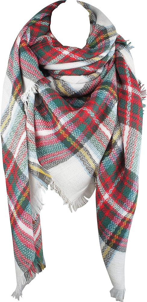 VIVIAN & VINCENT Women's Fall Winter Scarf Classic Tassel Plaid Tartan Warm Soft Chunky Large Bla... | Amazon (US)