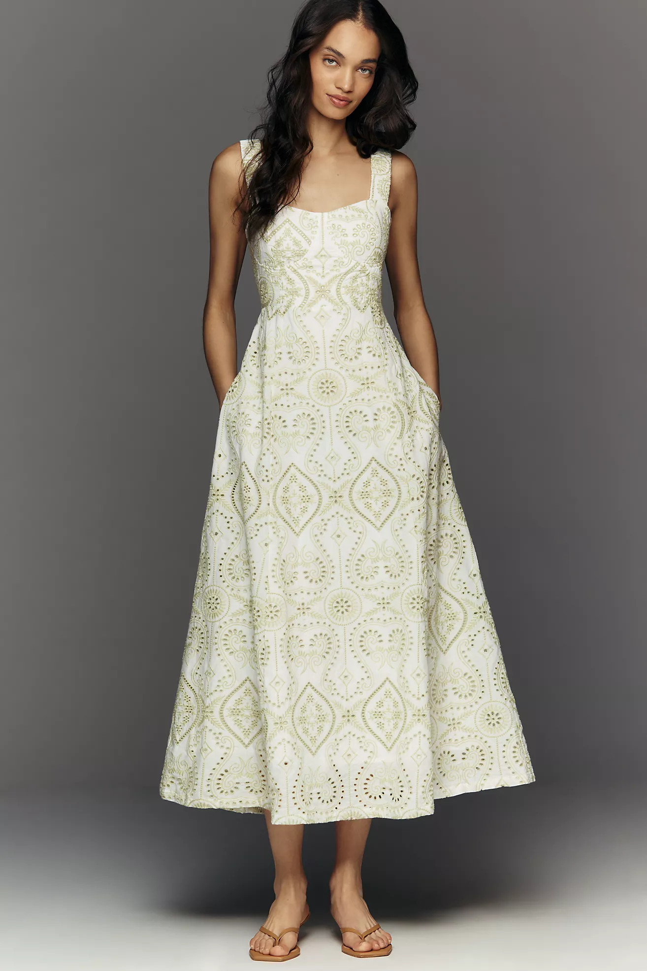 Endless Rose Eyelet Square-Neck Cotton Midi Dress | Anthropologie (US)