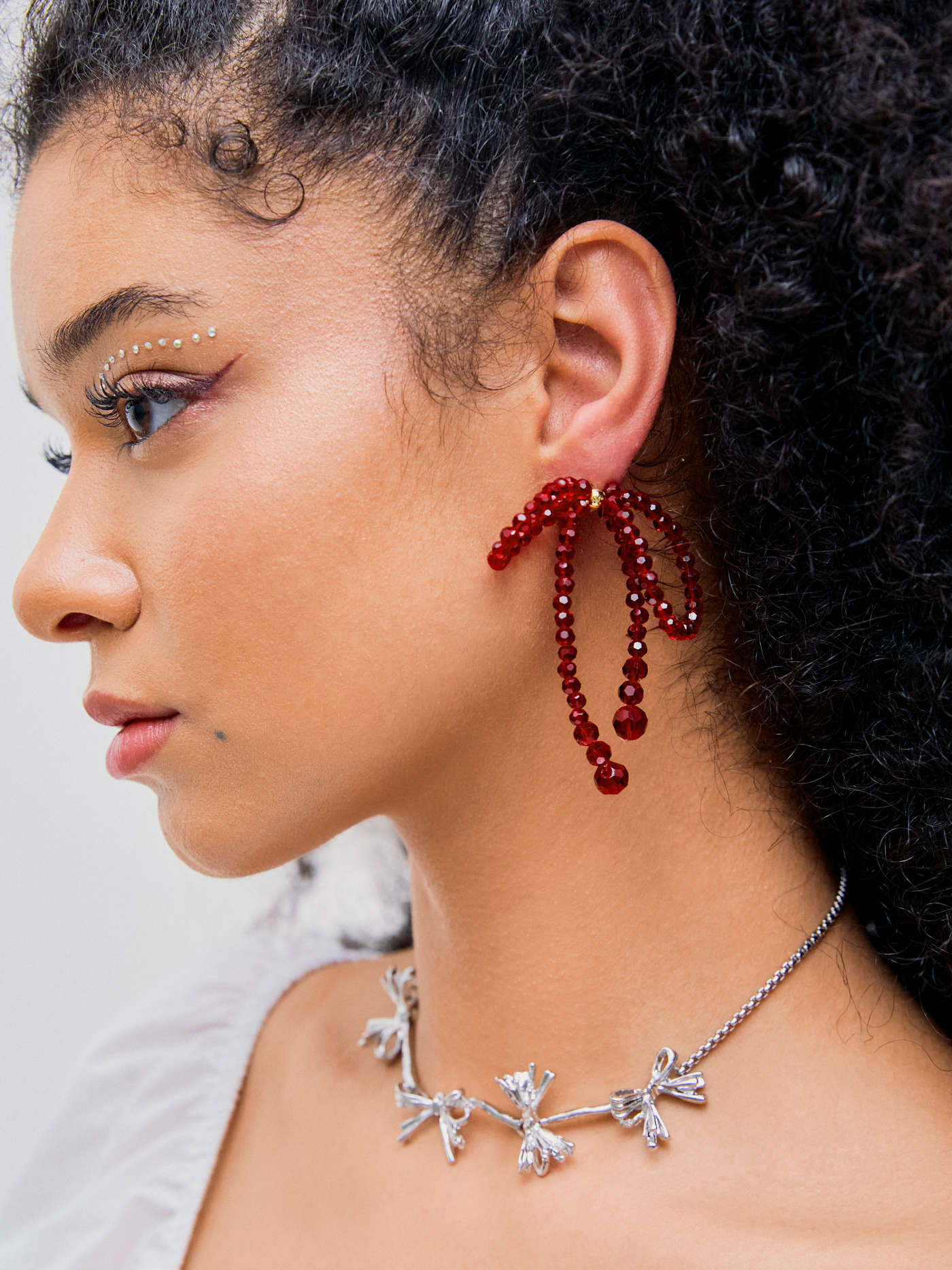 Zinc Alloy Beaded Bowknot Shaped Christmas Earrings | Cider