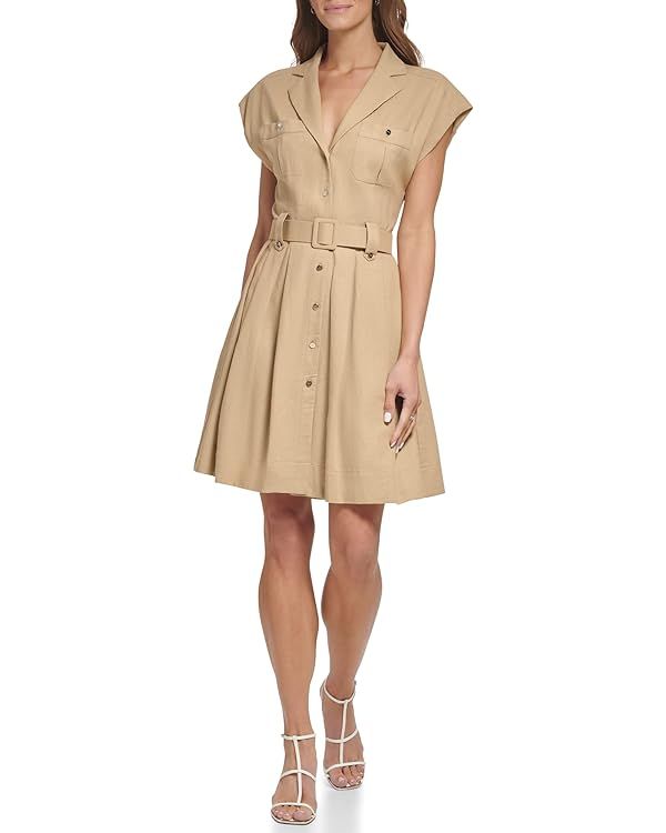 DKNY Women's Fit and Flare Wear to Work Belted Shirt Dress | Amazon (US)