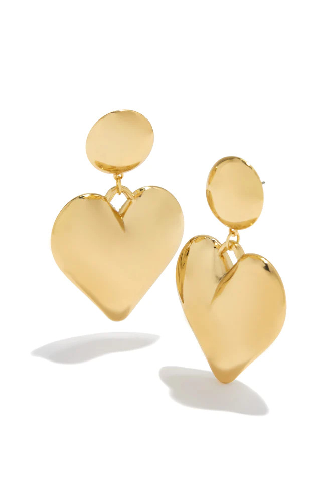 Miss Lola | Lovers Paradise Gold Puff Heart Statement Earring | MISS LOLA