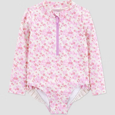 Carter's Just One You® Toddler Girls' Long Sleeve Ruffle Ditsy Floral Rash Guard One Piece Swims... | Target