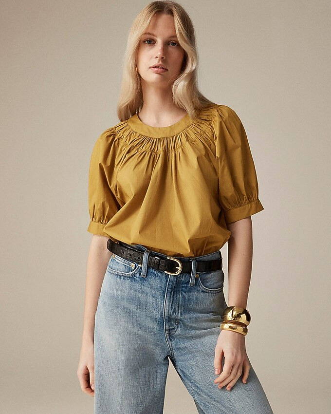 Smock-neck puff-sleeve top in cotton poplin | J. Crew US