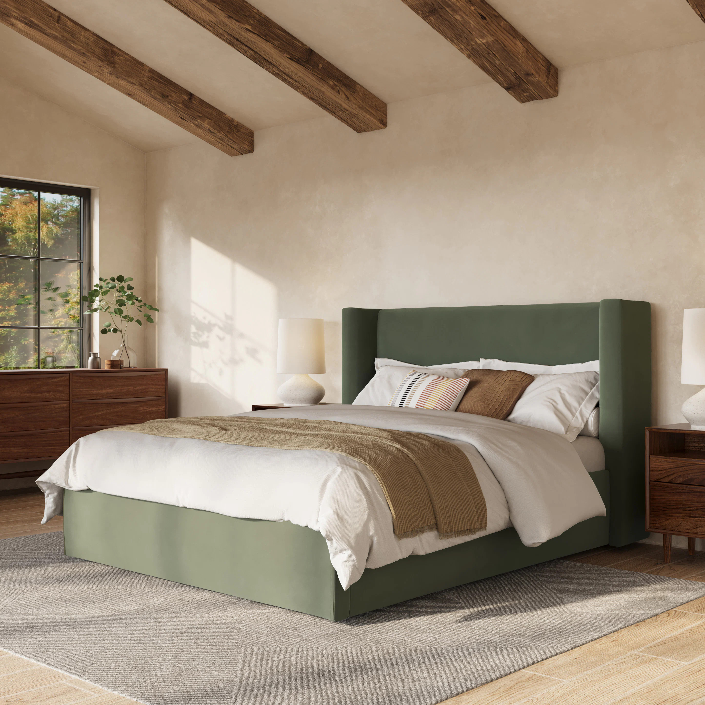 Calabri Queen Velvet Bed - Hale Fir Green | Article