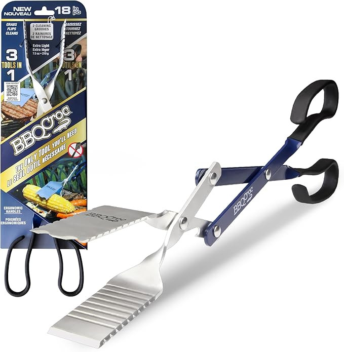 3 in 1 Barbecue Tool 18-inch by BBQ Croc - Light and Long Tongs, Spatula and Grill Scraper (Blue)... | Amazon (US)