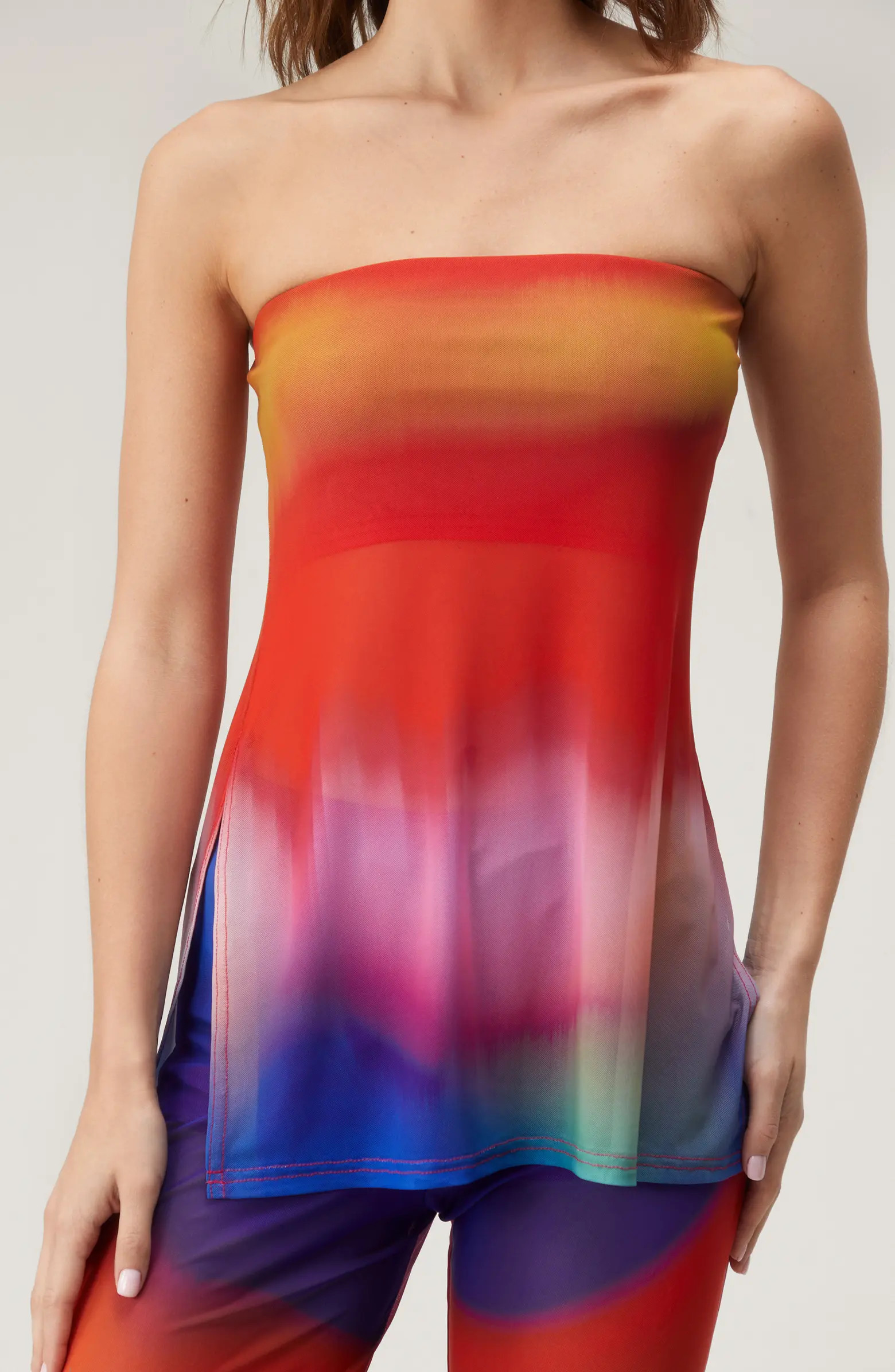 NASTY GAL Printed Longline Sheer Mesh Tube Top | Nordstrom | Nordstrom