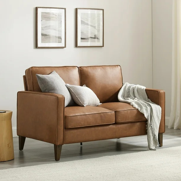 Jianna Faux Leather Loveseat, Saddle Brown | Walmart (US)