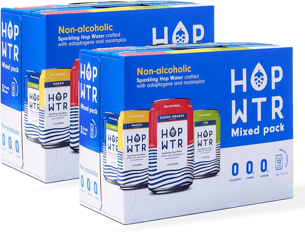 HOP WTR Sparkling Hop Water, Month Supply 36 Pack, Sugar Free, Low Carb Non Alcoholic Drinks, NA ... | Amazon (US)