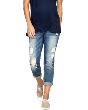 Luxe Essentials Denim Maternity Ripped Boyfriend Jeans, Vintage Medium Wash | Macys (US)