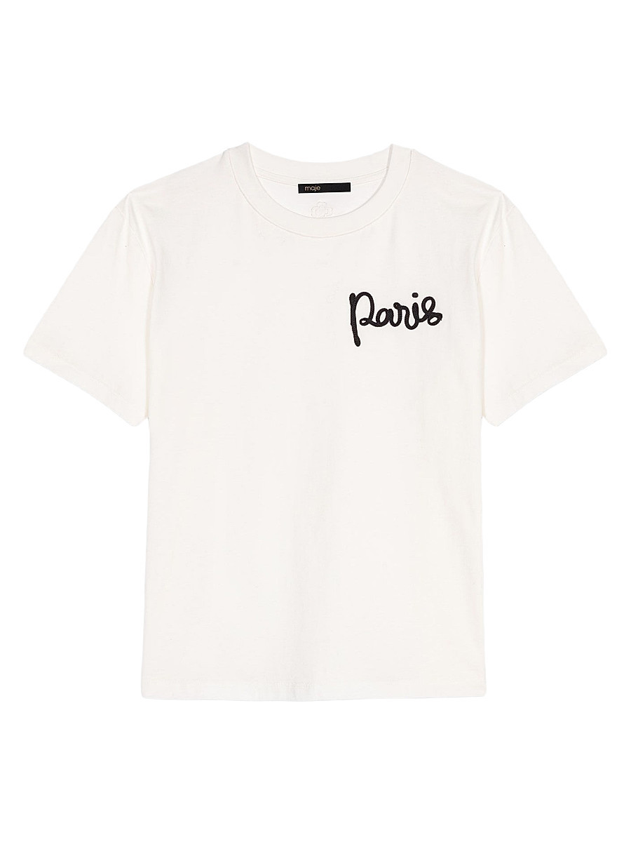 Women's T-Shirt with Embroidered Paris Logo - White - Size Medium | Saks Fifth Avenue