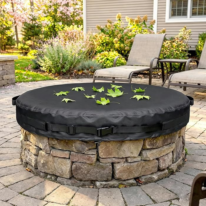 Round Fire Pit Cover for 46\u201351 Inch In-Ground Fire Pits, Heavy Duty 600D Oxford Waterproof &... | Amazon (US)