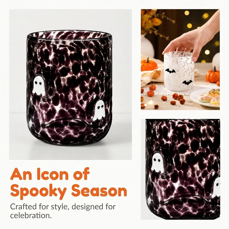Natonhi 1 Pcs Halloween Icon Glass Cups - 16oz Ghost & Bat Icon Juice Glass Old Fashioned Hand Bl... | Walmart (US)