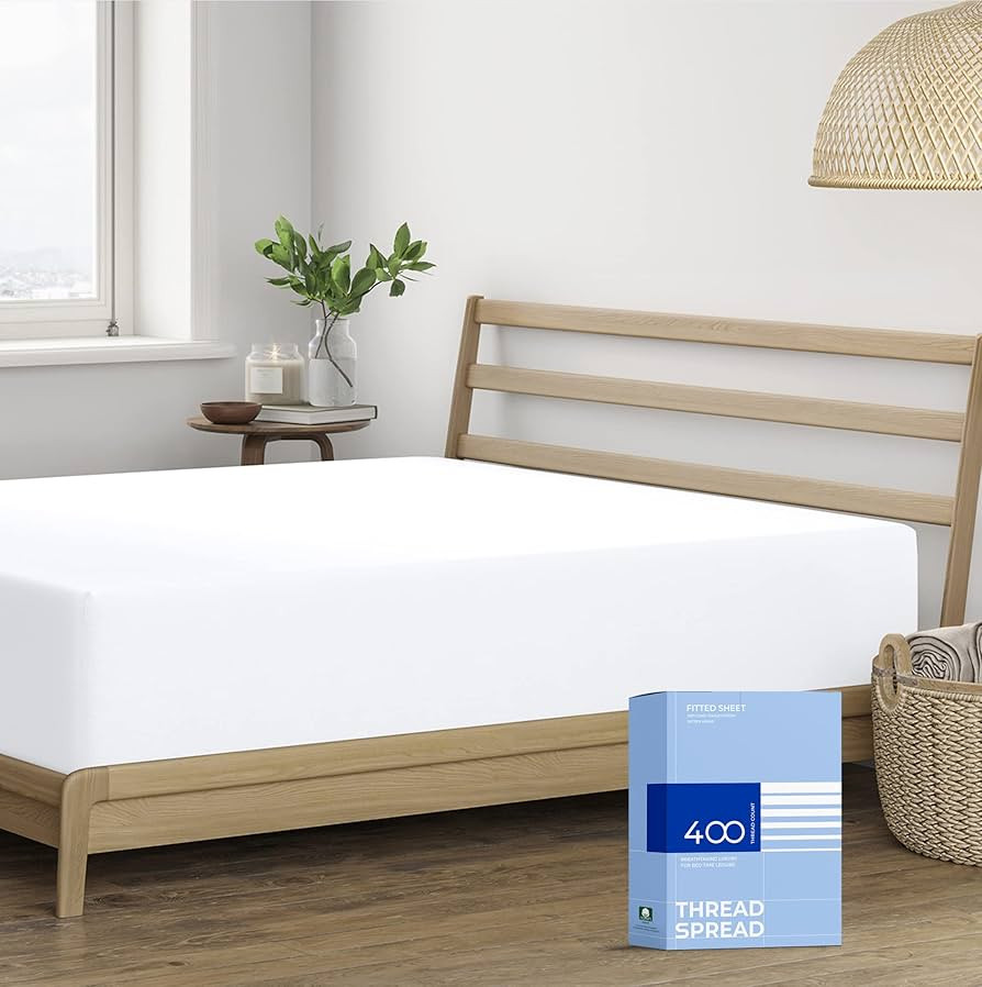 400 Thread Count 100% Cotton Fitted Sheet, White Twin Fitted Sheet, Long - Staple Combed Pure Nat... | Amazon (US)