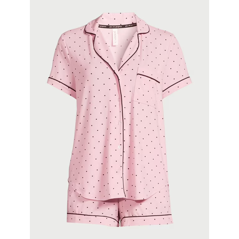 Joyspun Women’s Short Sleeve Notch Collar Top and Shorts Knit Pajama Set, 2-Piece, Sizes S to 3... | Walmart (US)