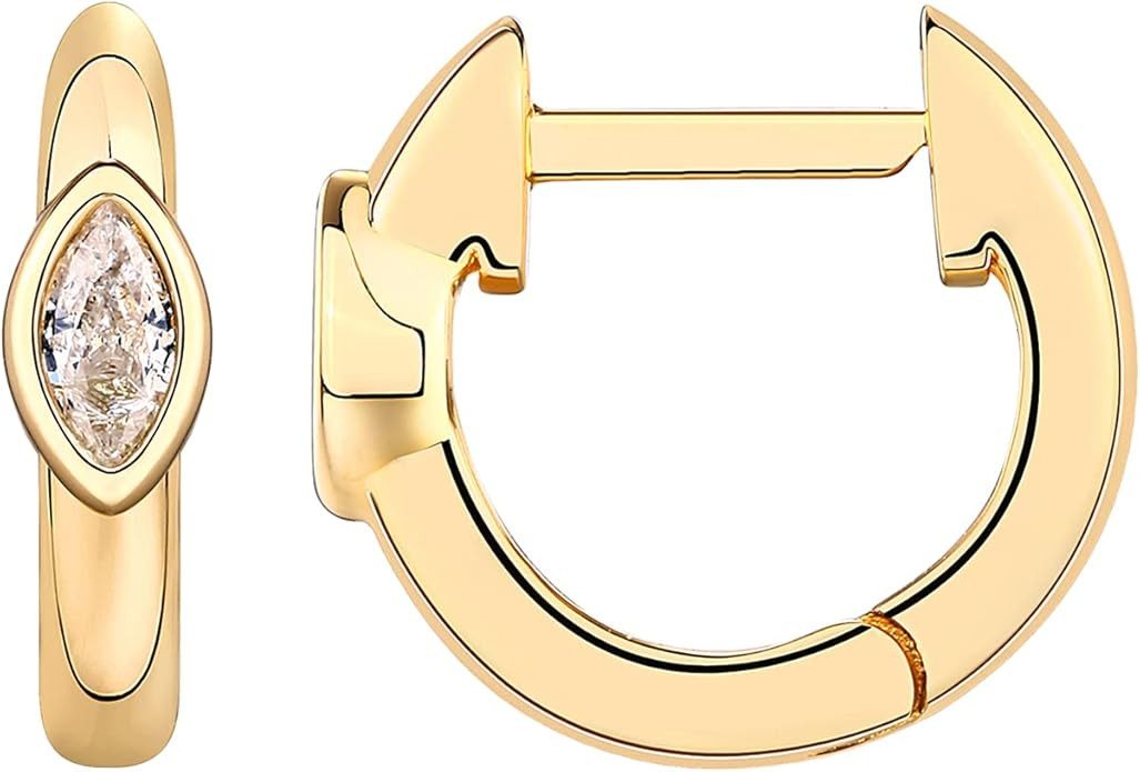 PAVOI 14K Gold Plated Sterling Silver Post Cubic Zirconia Huggie Earrings | Small Round Huggie St... | Amazon (US)