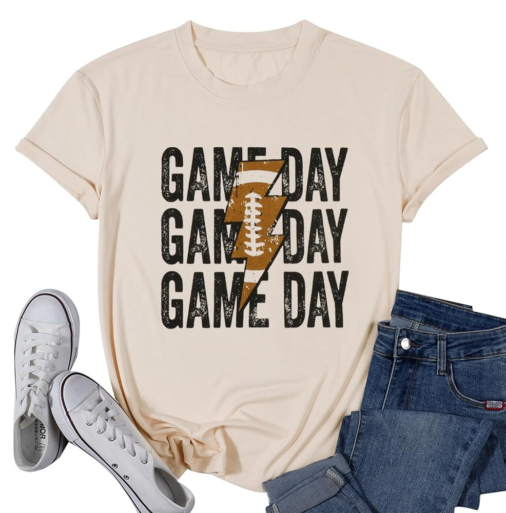 Game Day T-Shirt Woman Lightning Print Short Sleeves Top Vintage Gameday Football Shirt Squad Spo... | Amazon (US)