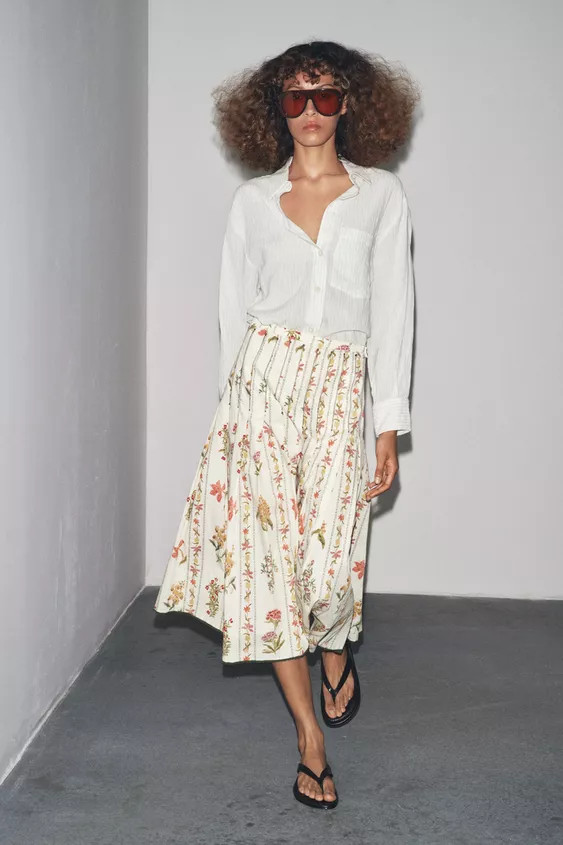 ZW COLLECTION FLORAL PLEATED SKIRT | Zara US