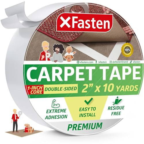 XFasten Double Sided Carpet Tape for Area Rugs, 2 Inch x 10 Yards 1-Inch Core – Heavy Duty Anti Slip Rug Grip Tape, Works as Rug Gripper, Wood Safe, Easy Removal for Hardwood and Laminate Floors | Amazon (US)