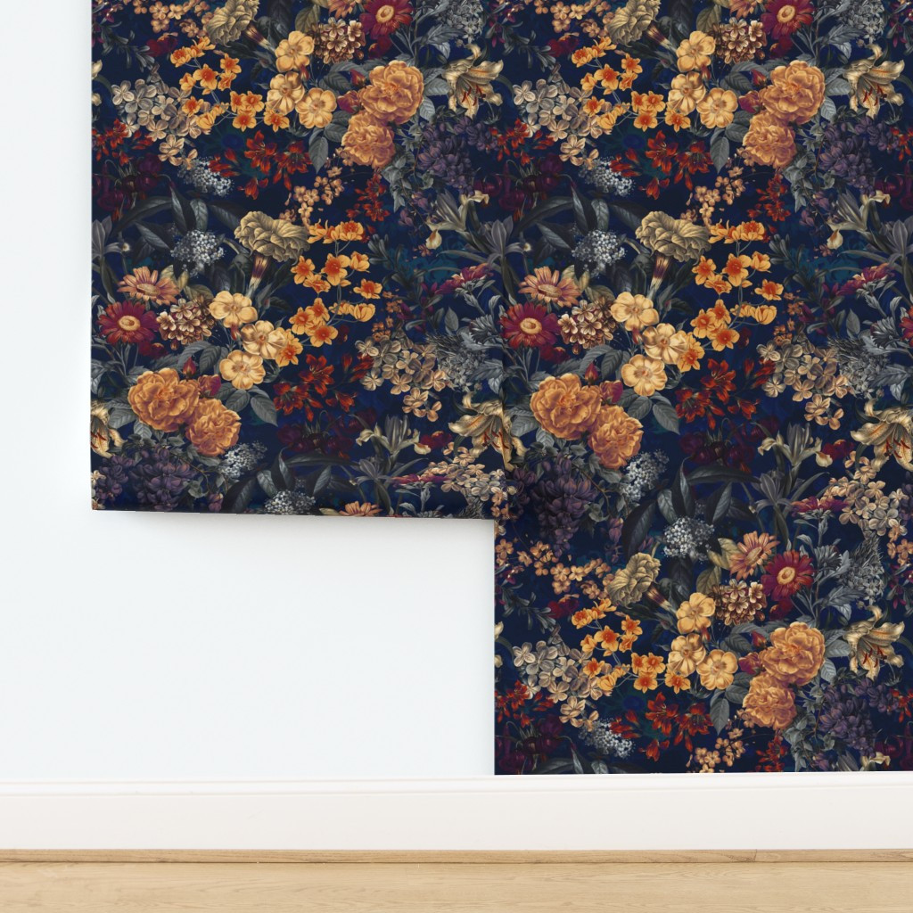 Blooming Oasis IV - Night Wallpaper | Spoonflower | Spoonflower