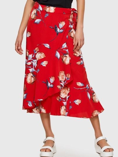 Floral Wrap Midi Skirt | SHEIN