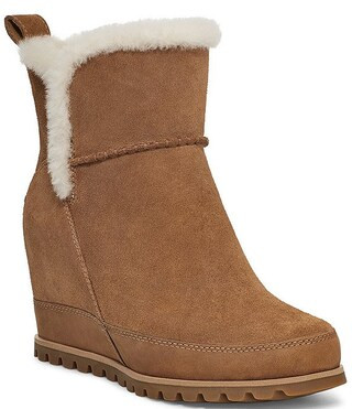 UGG® Malvella Waterproof Suede Fur Hidden Wedge Booties | Dillard's