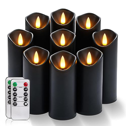 Homemory Black Flameless Candles, Halloween Candles, Battery Operated Candles, LED Pillar Candles with Remote Control and Timers, Set of 9 | Amazon (US)